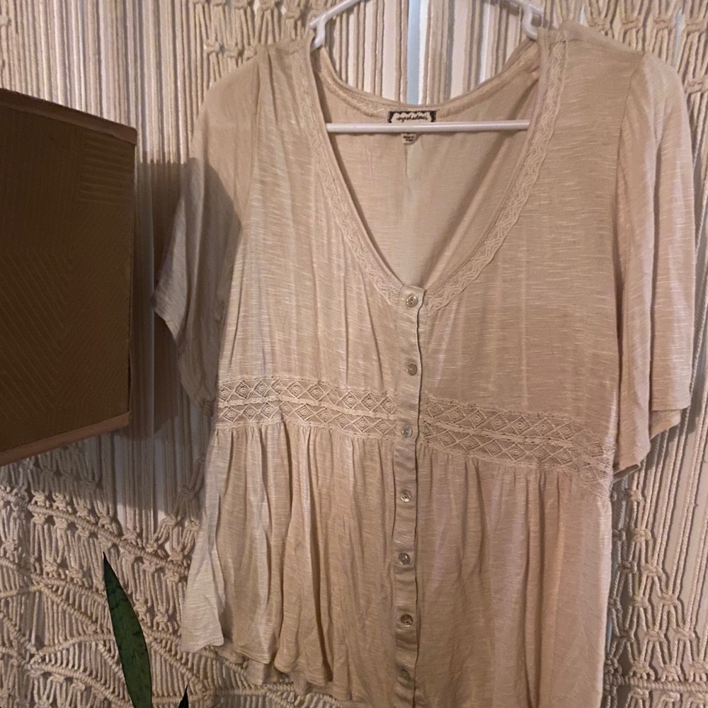 Boho Neutral Cream Flowy Lace Top Size Large